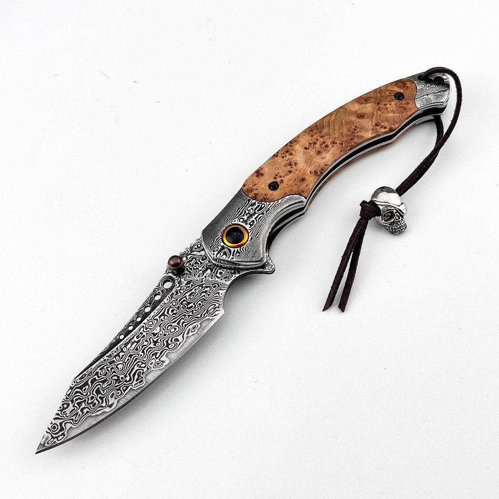 Vintage Collectible Knife - Pisau Lipat Motif Damaskus Kekerasan Tinggi