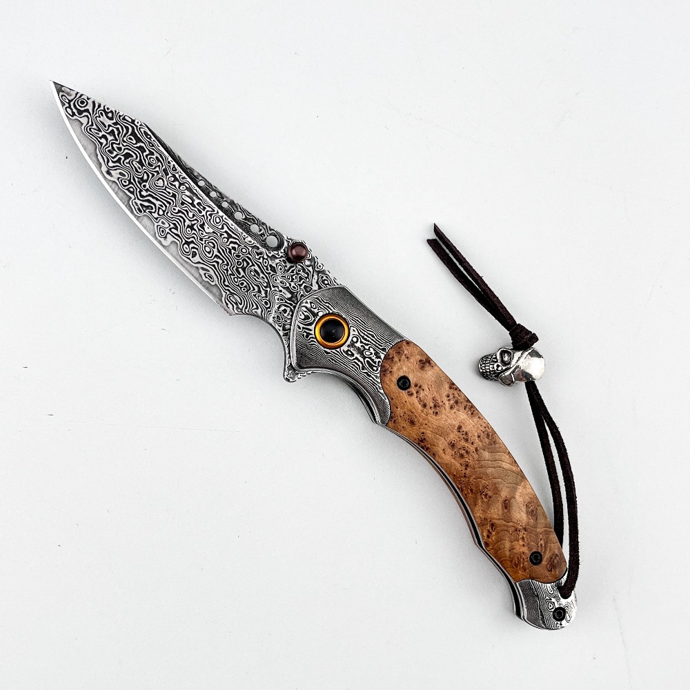 Vintage Collectible Knife - Pisau Lipat Motif Damaskus Kekerasan Tinggi
