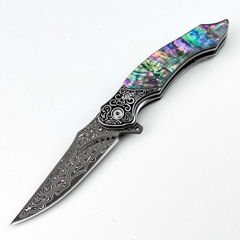 Vintage Collectible Knife - Pisau Lipat Motif Damaskus Vintage Baru