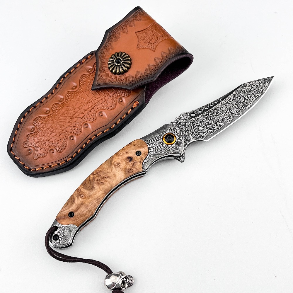 Vintage Collectible Knife - Pisau Lipat Pola Damaskus Kekuatan Tinggi