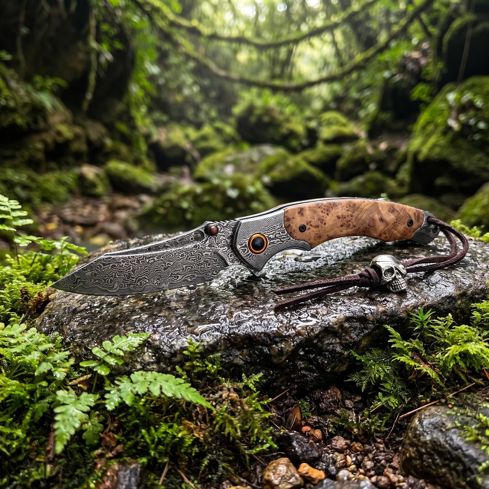 Pisau Lipat Motif Damaskus Kek - Vintage Collectible Knife ulasan dan harga